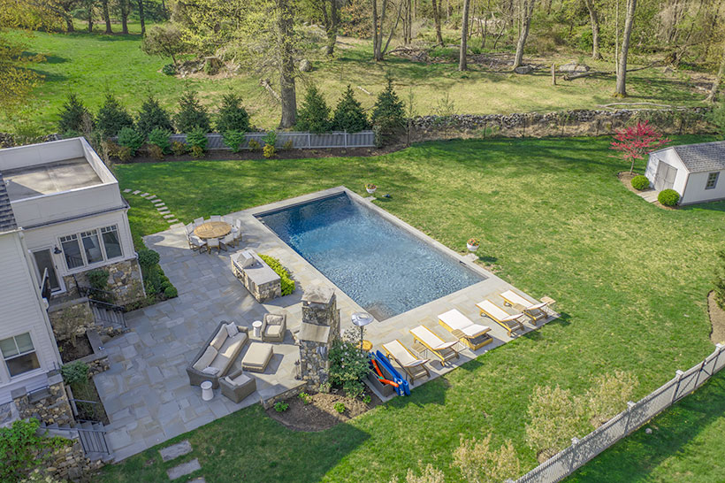 Aerial view of pool and patio