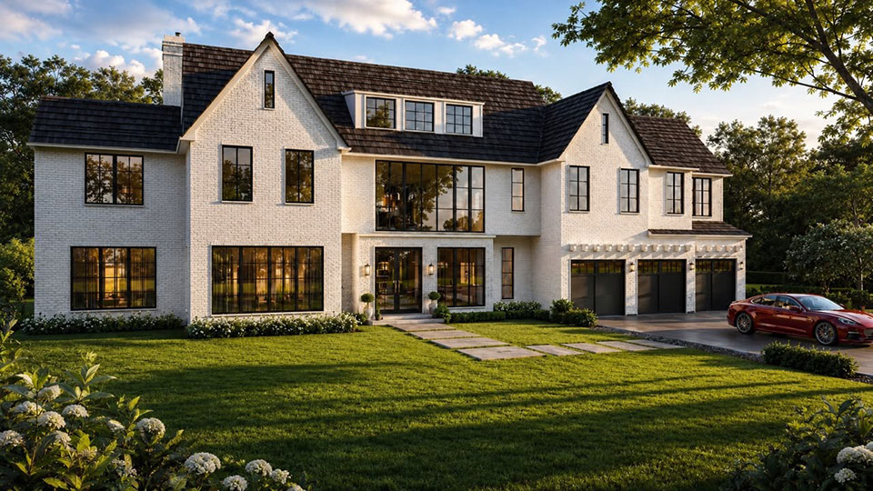 Rear view of a luxury home with pool